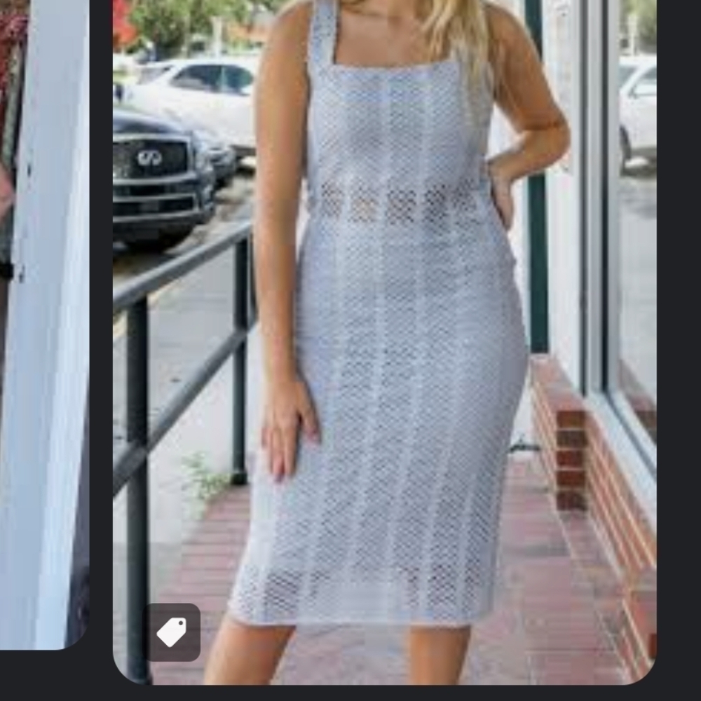 LUCY Paris Mia Light Blue Open Knit Crochet Midi Dress Size Small - Picture 2 of 10